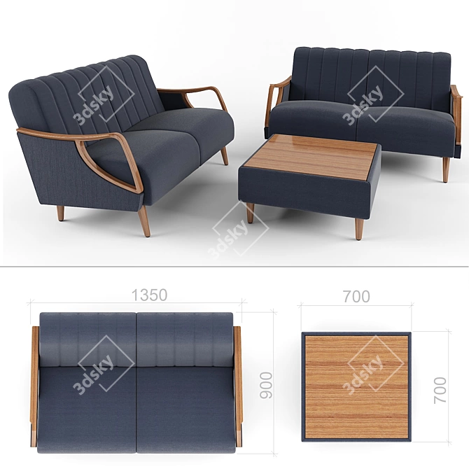 Sofa + Table Combo: Theodore 3D model image 1