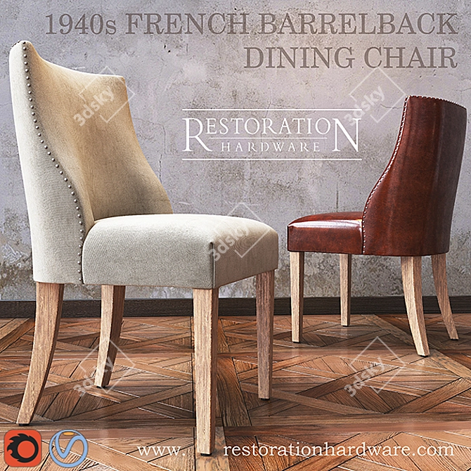 Vintage French Barrelback Dining Chairs 3D model image 1