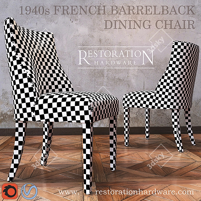 Vintage French Barrelback Dining Chairs 3D model image 2