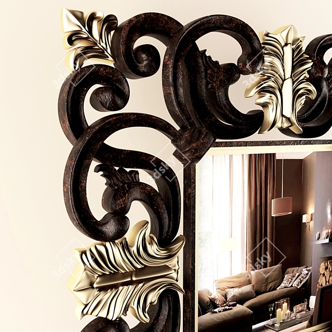 Baroque Oriental Mahogany Mirror 3D model image 2