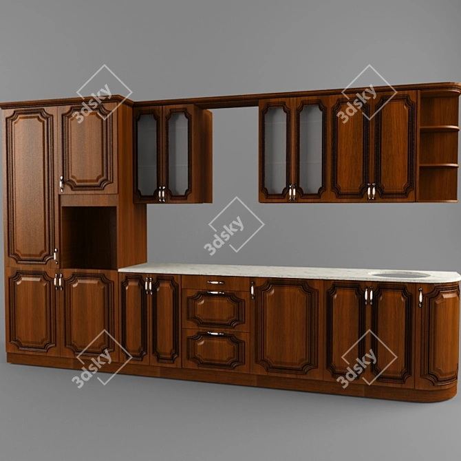 Classic Oak Patina Kitchen 3D model image 1