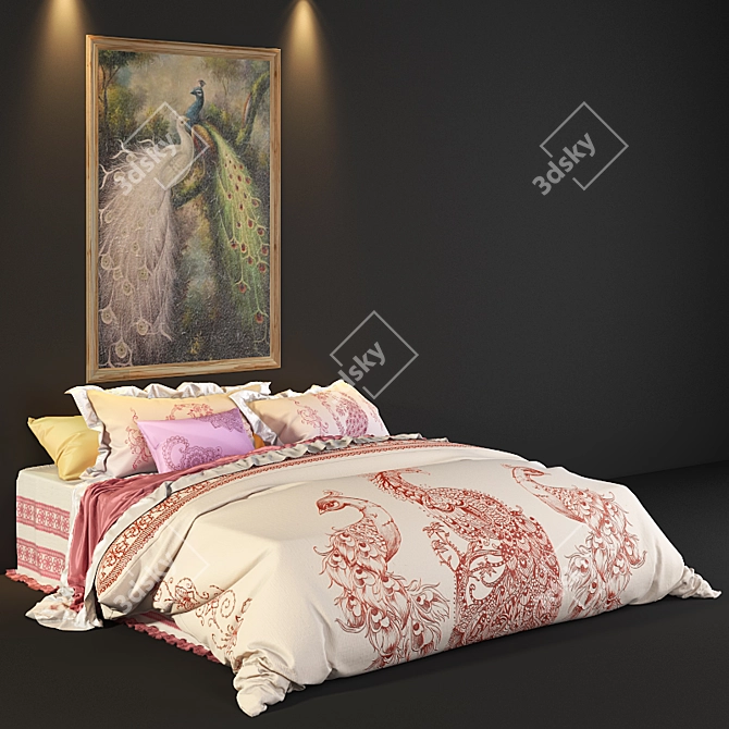 Exquisite Peacock Bed: Elegant & Regal 3D model image 1