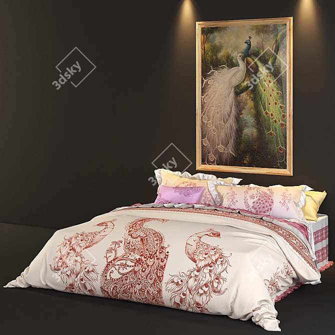 Exquisite Peacock Bed: Elegant & Regal 3D model image 2