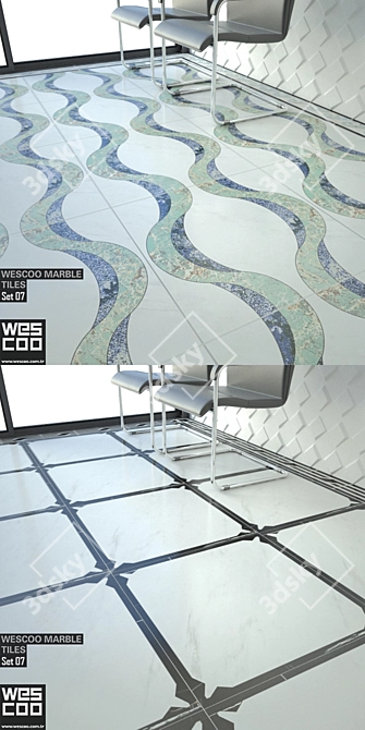 Elegant Wescoo Marble Waterjet Tile Set 3D model image 3