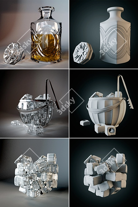 Title: Whiskey Set with Ice Bucket - Elegant and Refreshing 3D model image 2