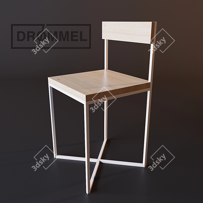 Modern Steel and Pine Table Set 3D model image 3