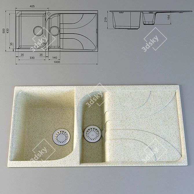 Elegant Monza 475 Kitchen Sink 3D model image 1