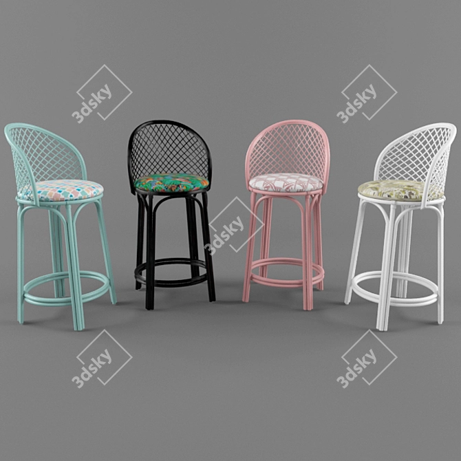 Tropical Chic Rattan Barstools 3D model image 1