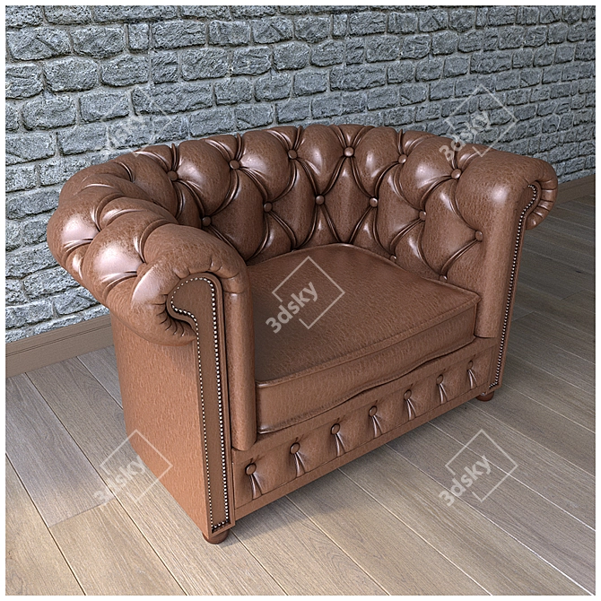 Elegant Chesterfield Sofa Set 3D model image 3