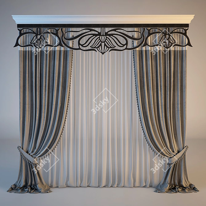 Elegant Curtain with Lambrequin 3D model image 1