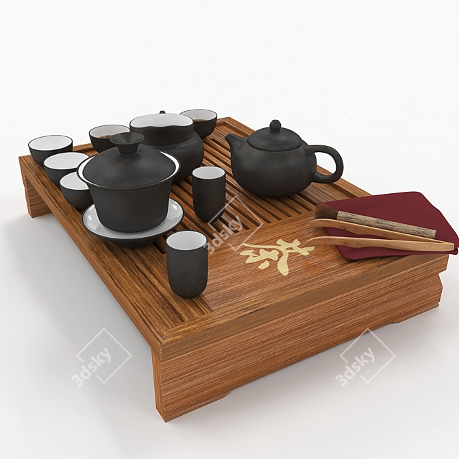 Elegant Kung Fu Tea Set 3D model image 2