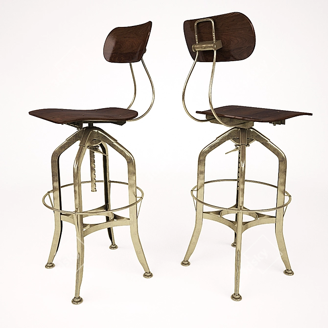 Industrial Classic Toledo Wooden Bar Stool 3D model image 1