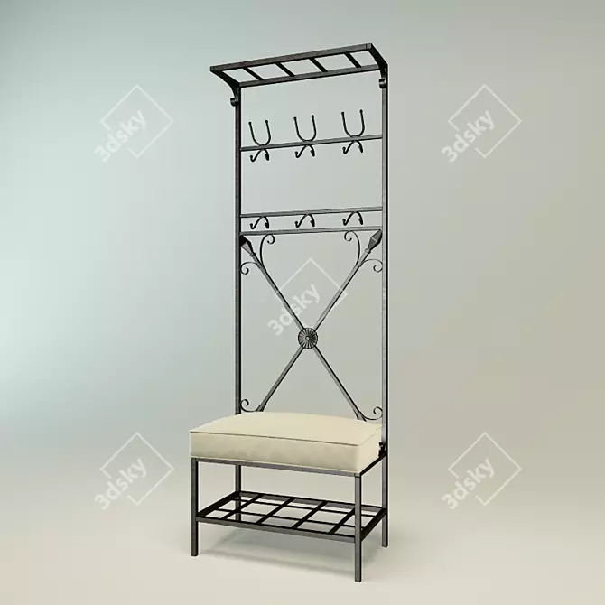 Elegant Wrought Iron Coat Rack 3D model image 1