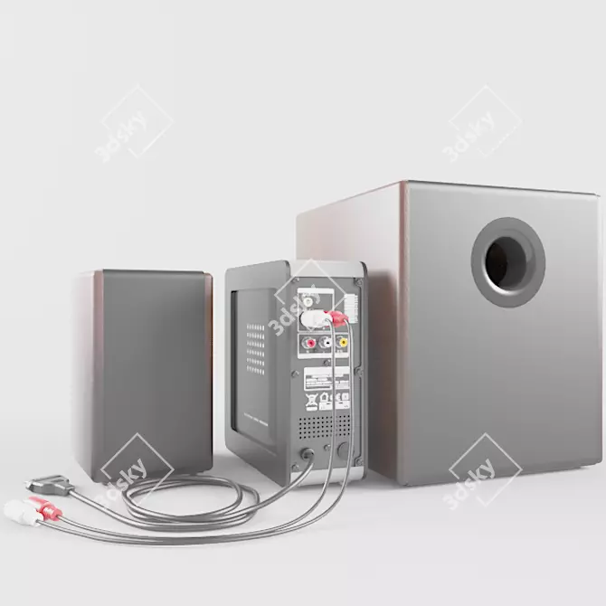 Elegant Dark Wood Speaker System 3D model image 3