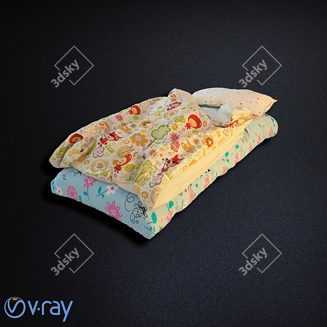 Stylish Children's Bed Set 3D model image 2