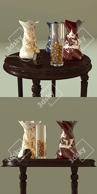 Elegant 3-Piece Table Set with Vases 3D model image 2