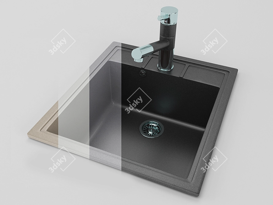 4-Color Textured Kitchen Sink 3D model image 2