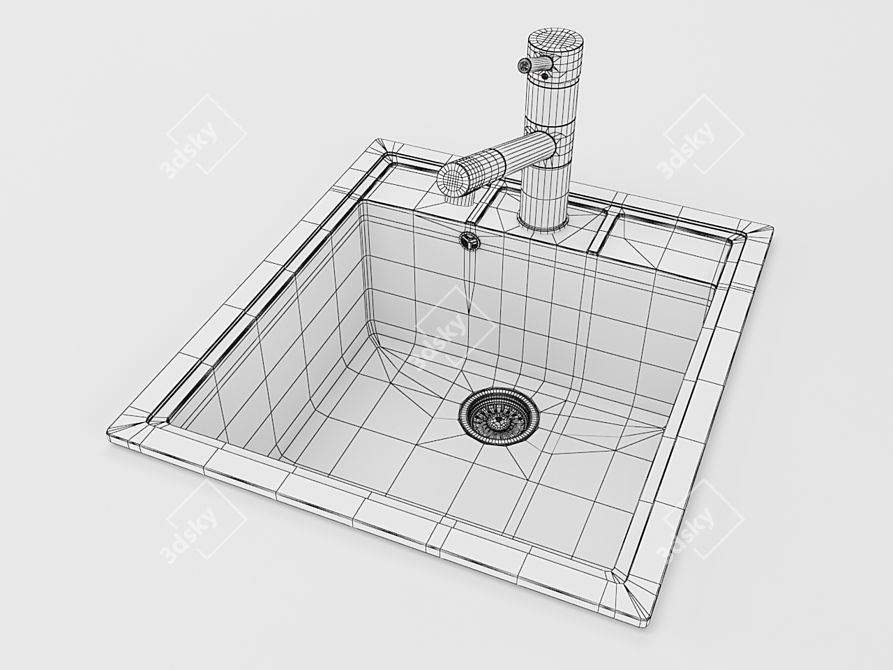 4-Color Textured Kitchen Sink 3D model image 3