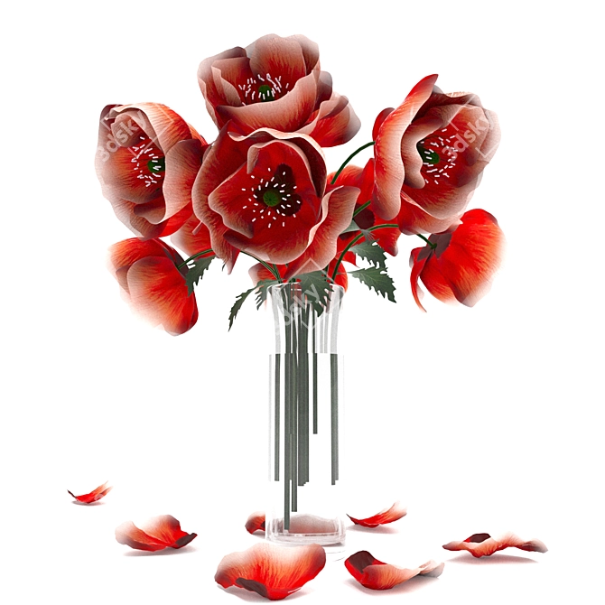 Elegant Vase with Poppies 3D model image 1