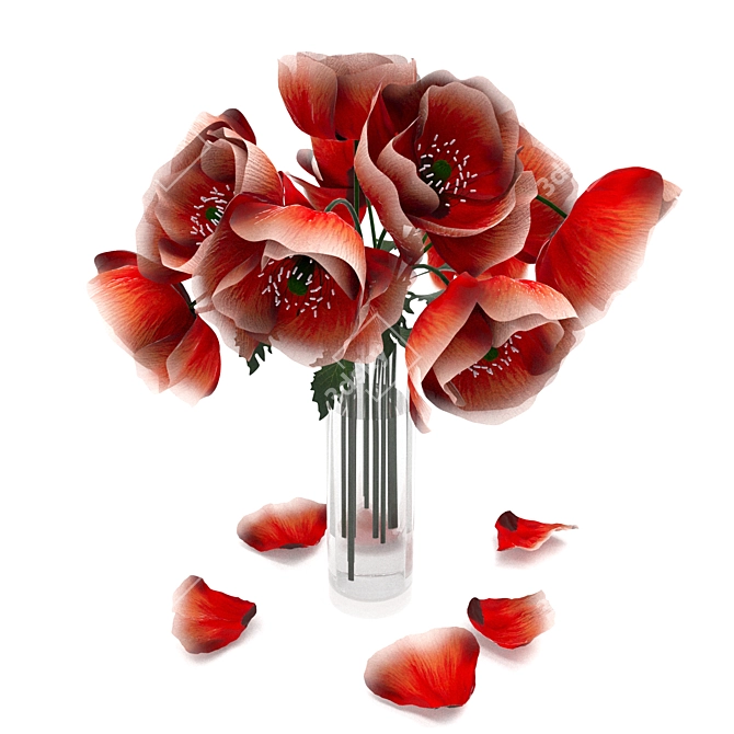 Elegant Vase with Poppies 3D model image 2