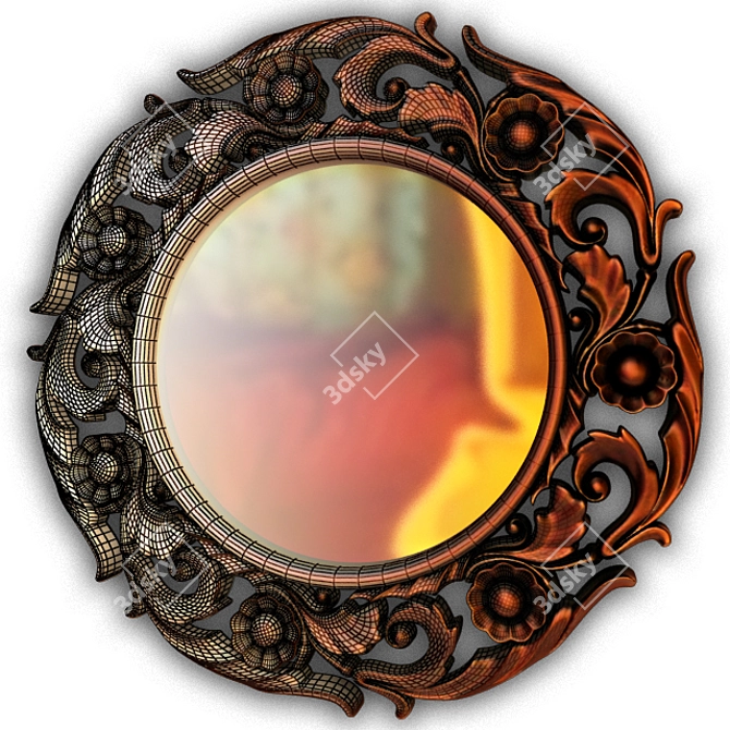 Elegant Round Wall Mirror 3D model image 2