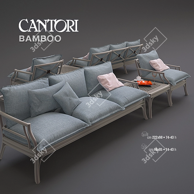 Bamboo Bliss: Handcrafted Wooden Sofa & Table 3D model image 2