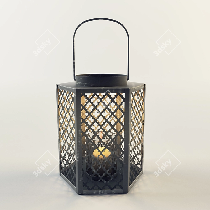 Elegant Grey Metal Lantern 3D model image 1