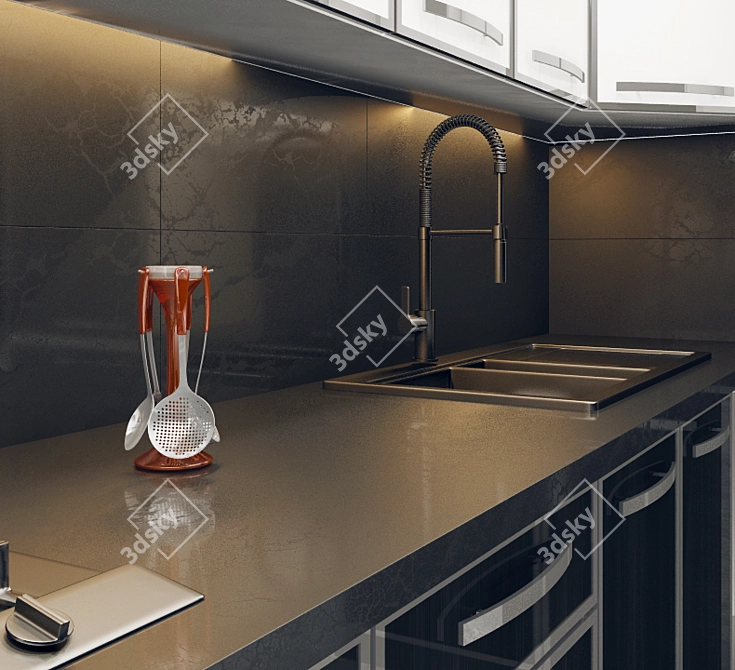 Modern Designer Corner Kitchen 3D model image 3