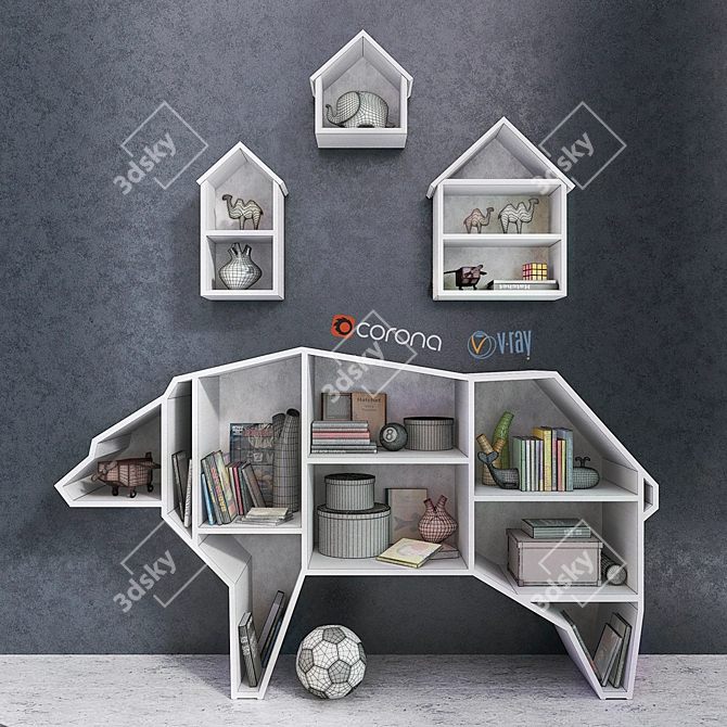 Bear Cub Decor Set 3D model image 2