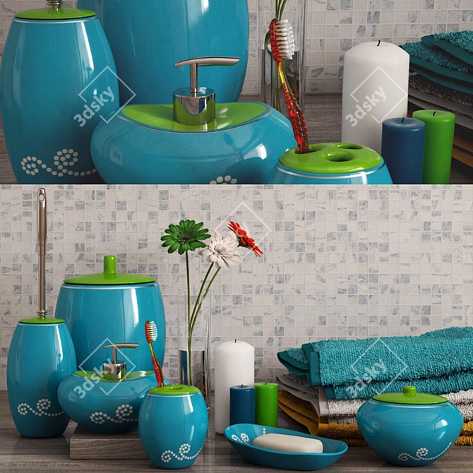 Maison Blue Bathroom Accessories Set 3D model image 1