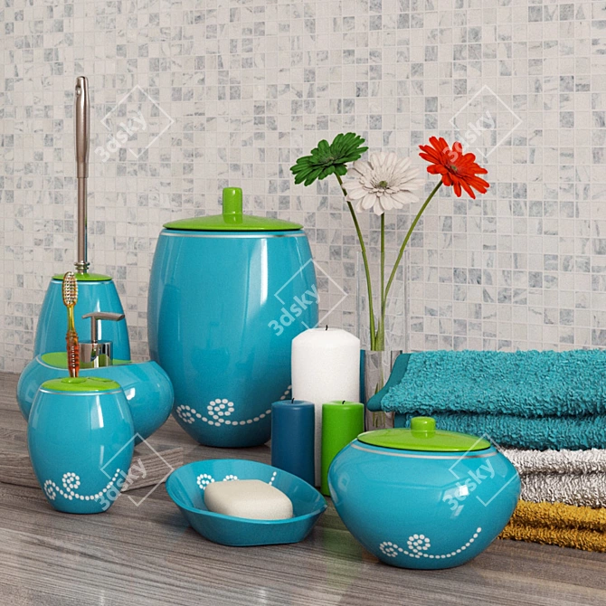 Maison Blue Bathroom Accessories Set 3D model image 2