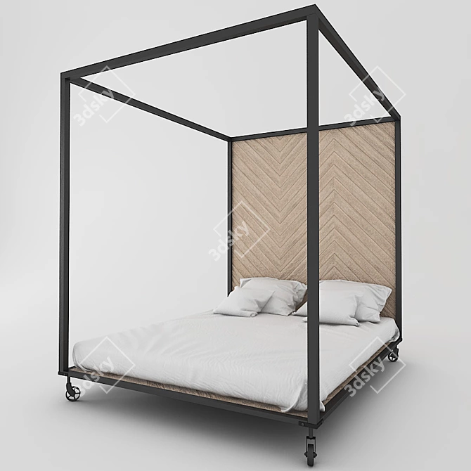 Rustic Steel Bed Frame 3D model image 1