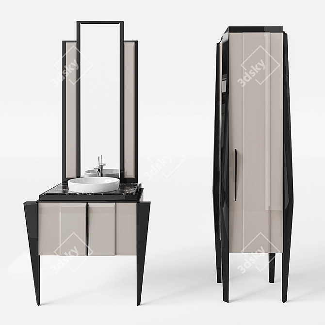 Modern Cupboard with Mirror & Pencil Case 3D model image 2