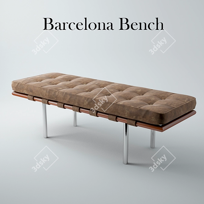 Barcelona Leather Bench - Brown 3D model image 1