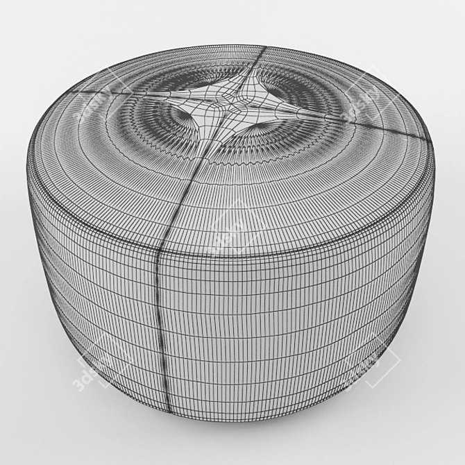 Stylish Round Ottoman with Elegant Stitch Detail 3D model image 2