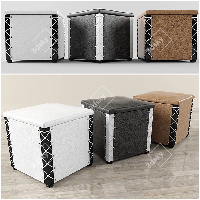 Stylish Leather Ottoman 3D model image 1