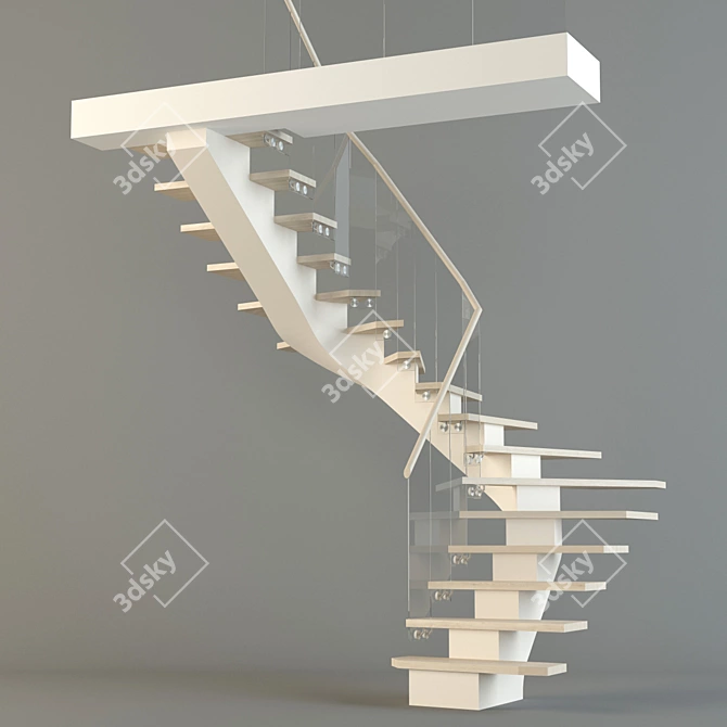 Metal Framed Open Wooden Staircase 3D model image 2
