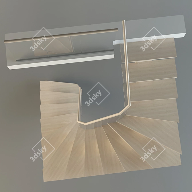 Metal Framed Open Wooden Staircase 3D model image 3