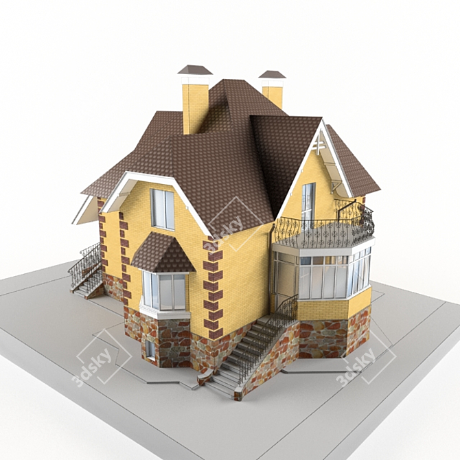 Modern Two-Story Cottage with Basement 3D model image 2