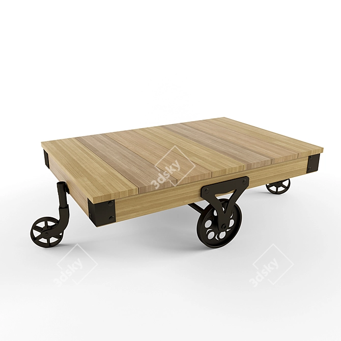 Wooden Wheeled Table 3D model image 1