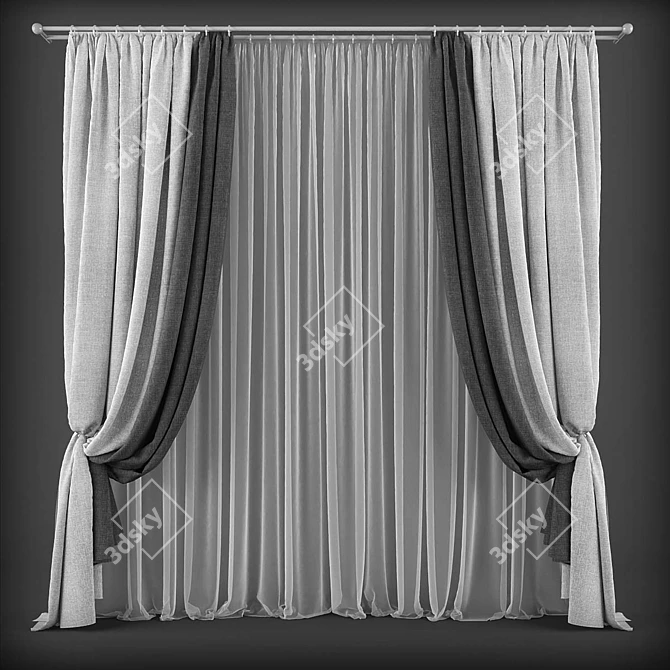 Contemporary Style Curtains 3D model image 1