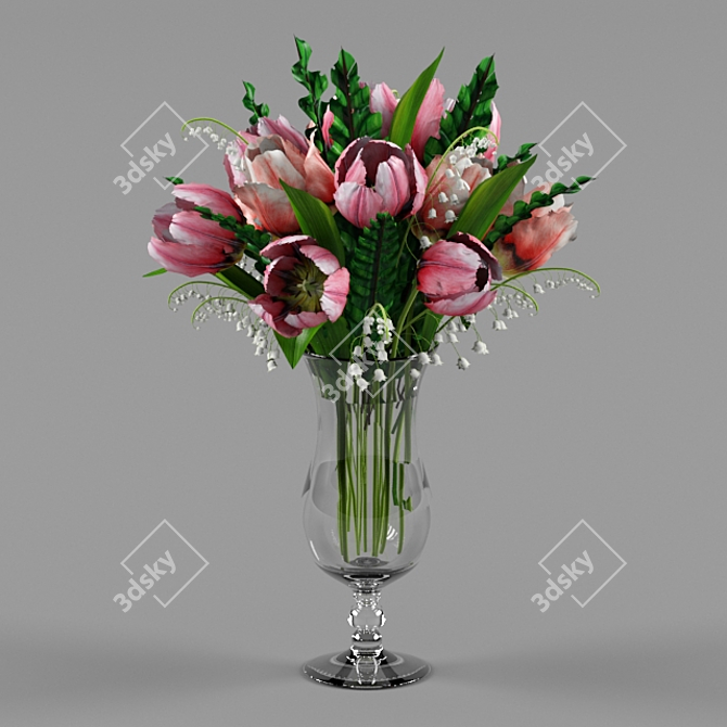 Title: Springtime Blooms: Tulips and Lilies in Vase 3D model image 1