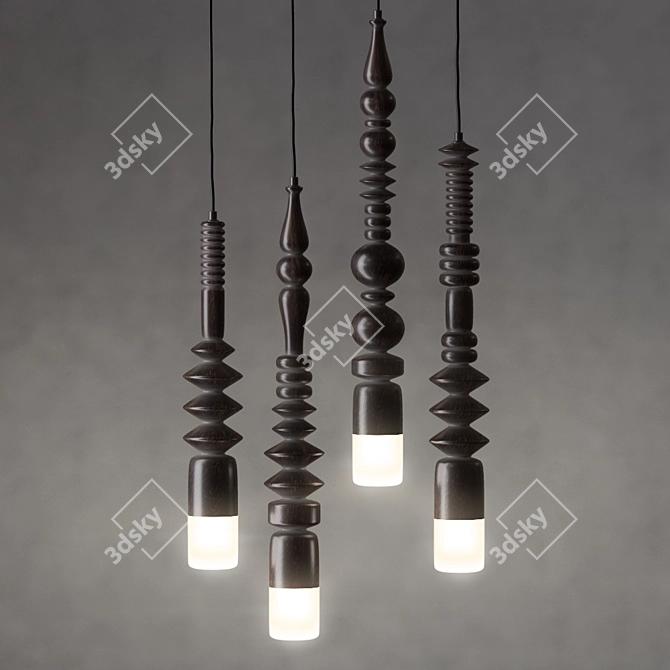 Elegant Turned Wood Lamp Set 3D model image 1