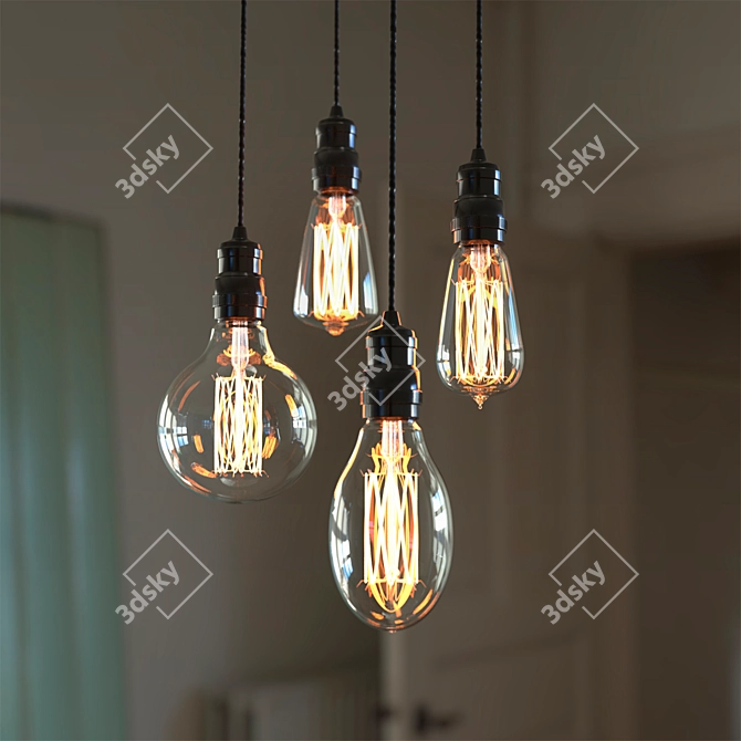 Vintage Edison Lamp Set - 4 Bulbs 3D model image 1