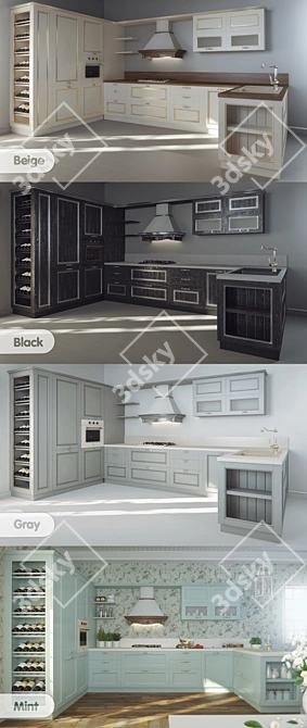 DEKS Kitchen Set: 4 Finishes + Hood, Faucet Handles, Wine 3D model image 2