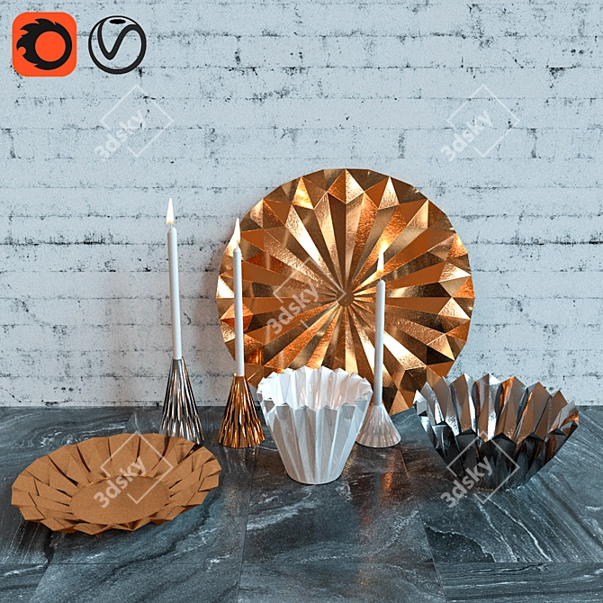 Origami Candle Holders & Decor 3D model image 1