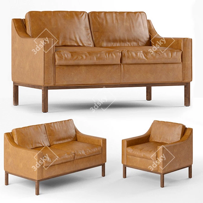 Elegant Dale Leather Loveseat & Armchair 3D model image 1