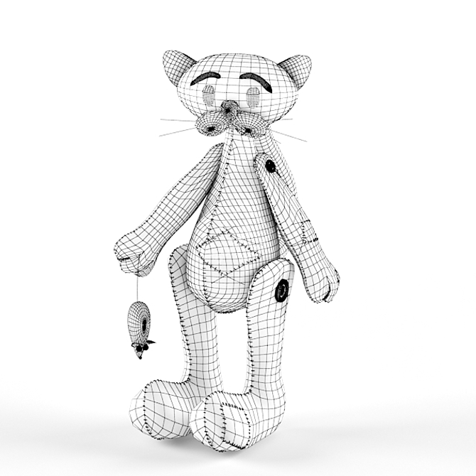 Vintage Style Toy Cat with Mouse 3D model image 3