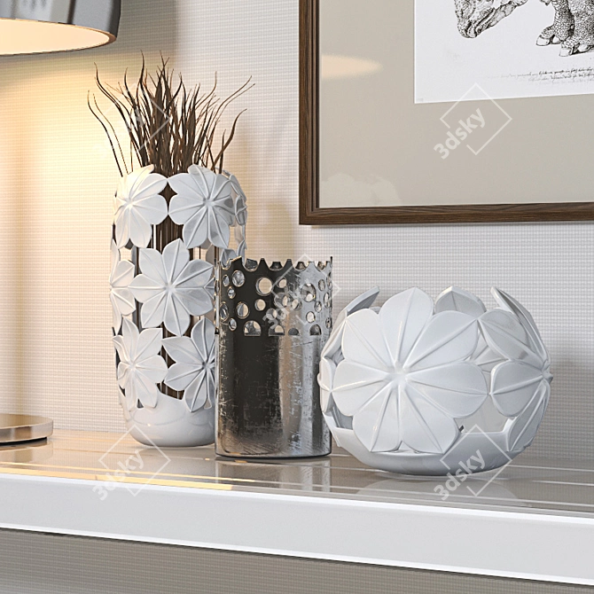 Elegant Portofino Set: Console, Vases, and Engraved Art 3D model image 2