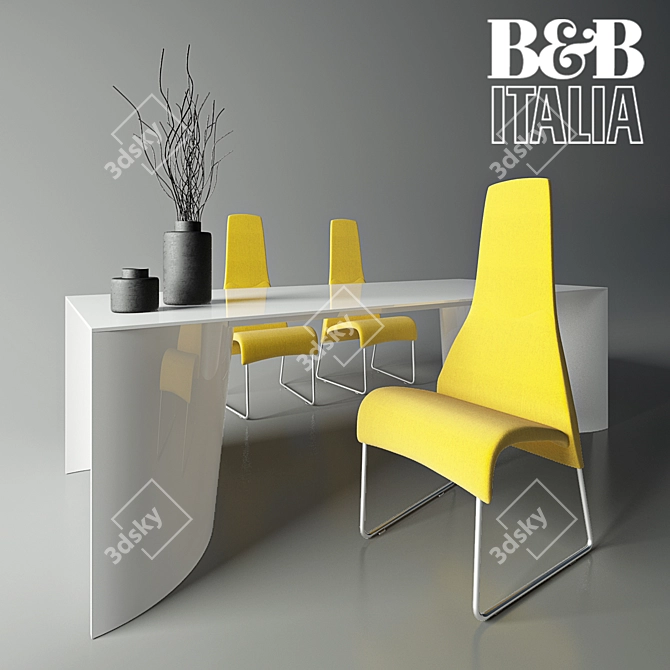 B&B Italia Lazy Chair with Archie Table Set 3D model image 2